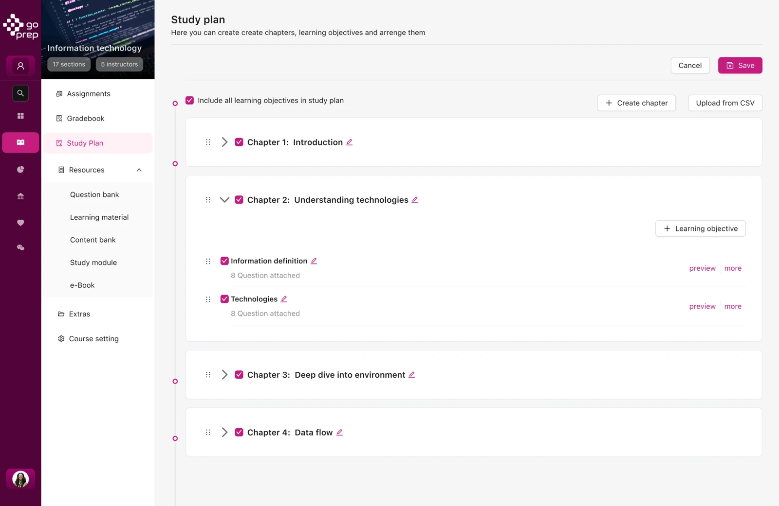 Go Prep learning interface with course material and an AI coach panel