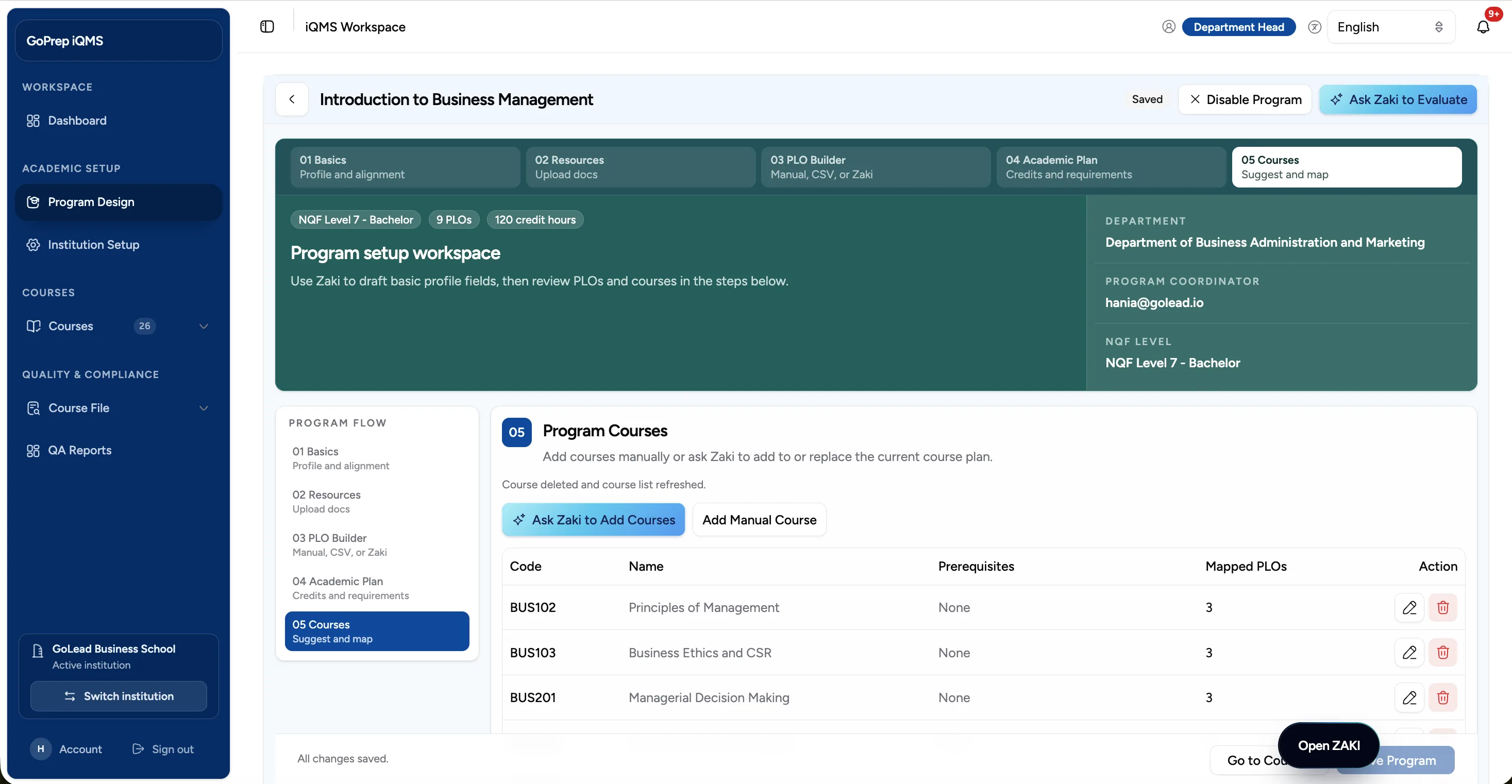 IQMS course workspace