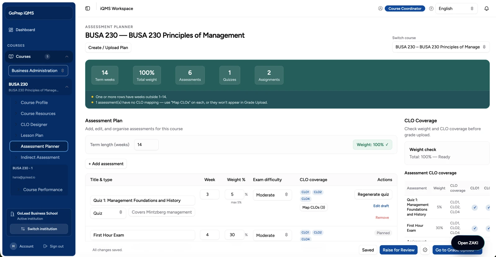IQMS assessment planner